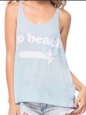 Wildfox Light Blue 'to beach' Graphic Tank